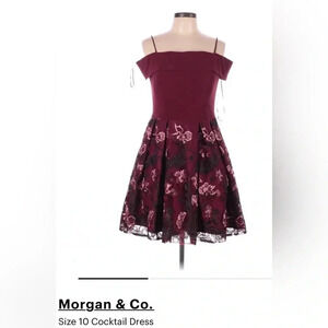 Morgan& Co off-the-shoulder floral embroidered dress w/ sewn-in cups - sz 10